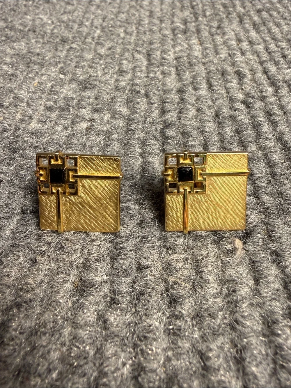 Vintage Swank Mid-Century Gold-Tone & Black Onyx Cufflinks